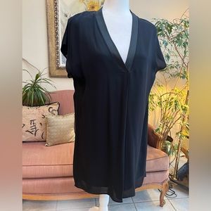 Vince Iconic Black Silk Popover Dress Size Medium With Cap Sleeves